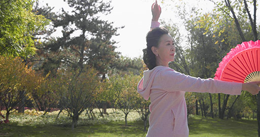 Senior Chinese woman practicing Tai Chi in the park,4K