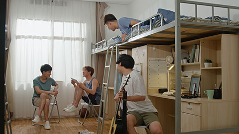 Young Chinese university students relaxing in dormitory,4K