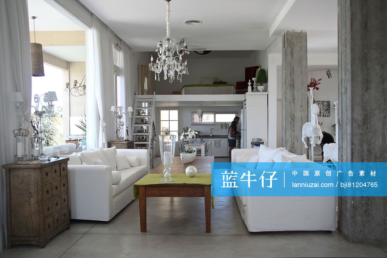 Living room and kitchen in split level house