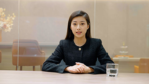 Confident Chinese businesswoman talking in office