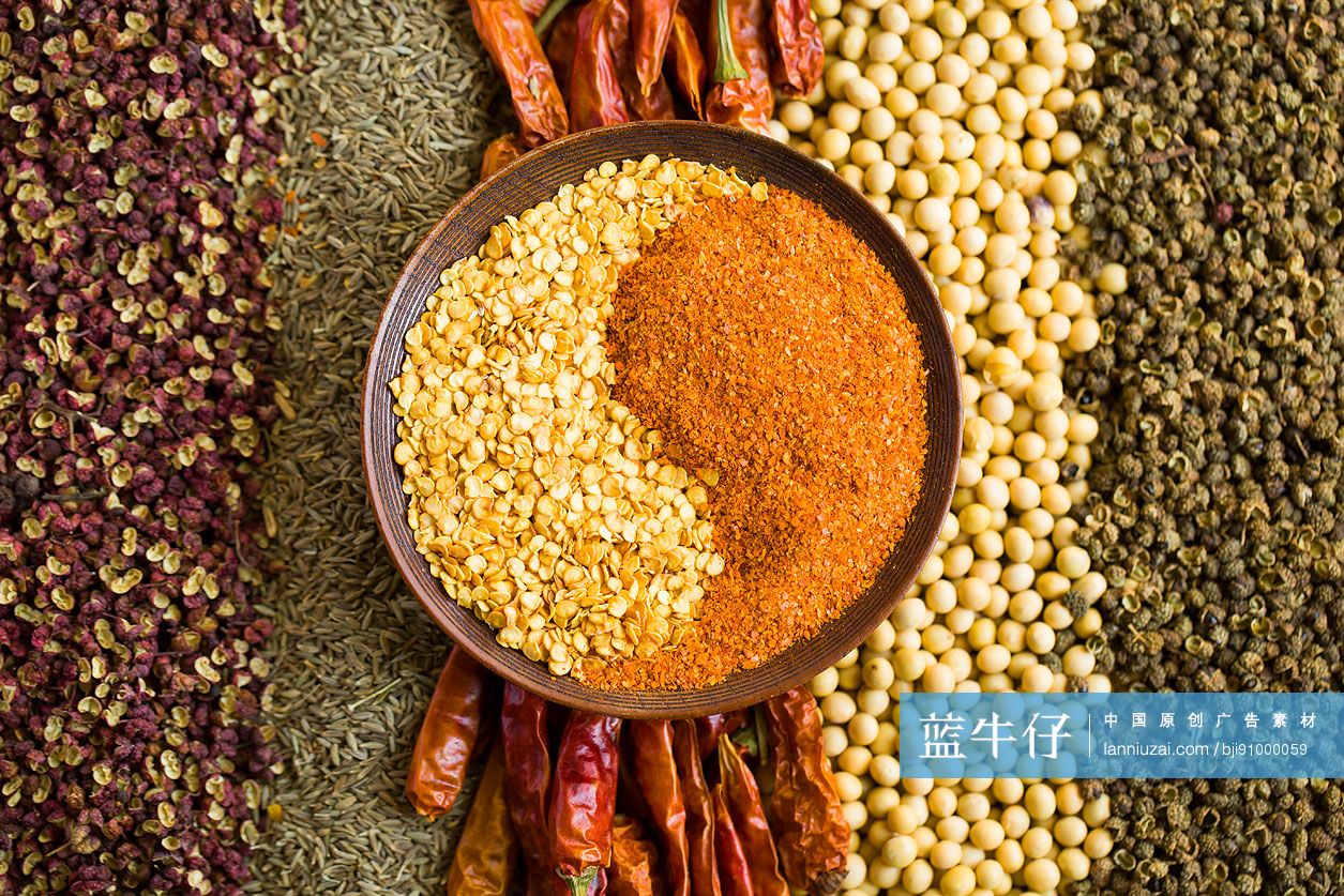 各种调料和太极图案