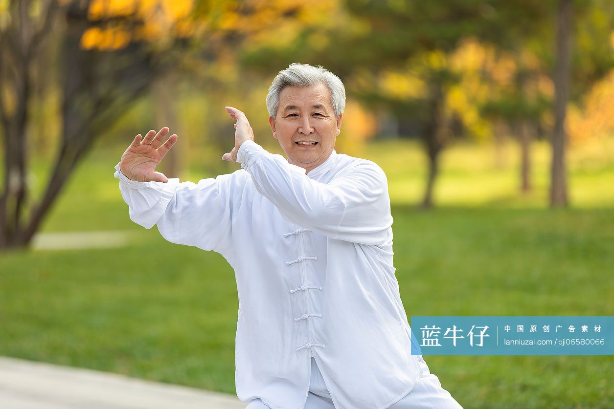 老年男子在公园练太极-蓝牛仔影像-中国原创广告影像素材