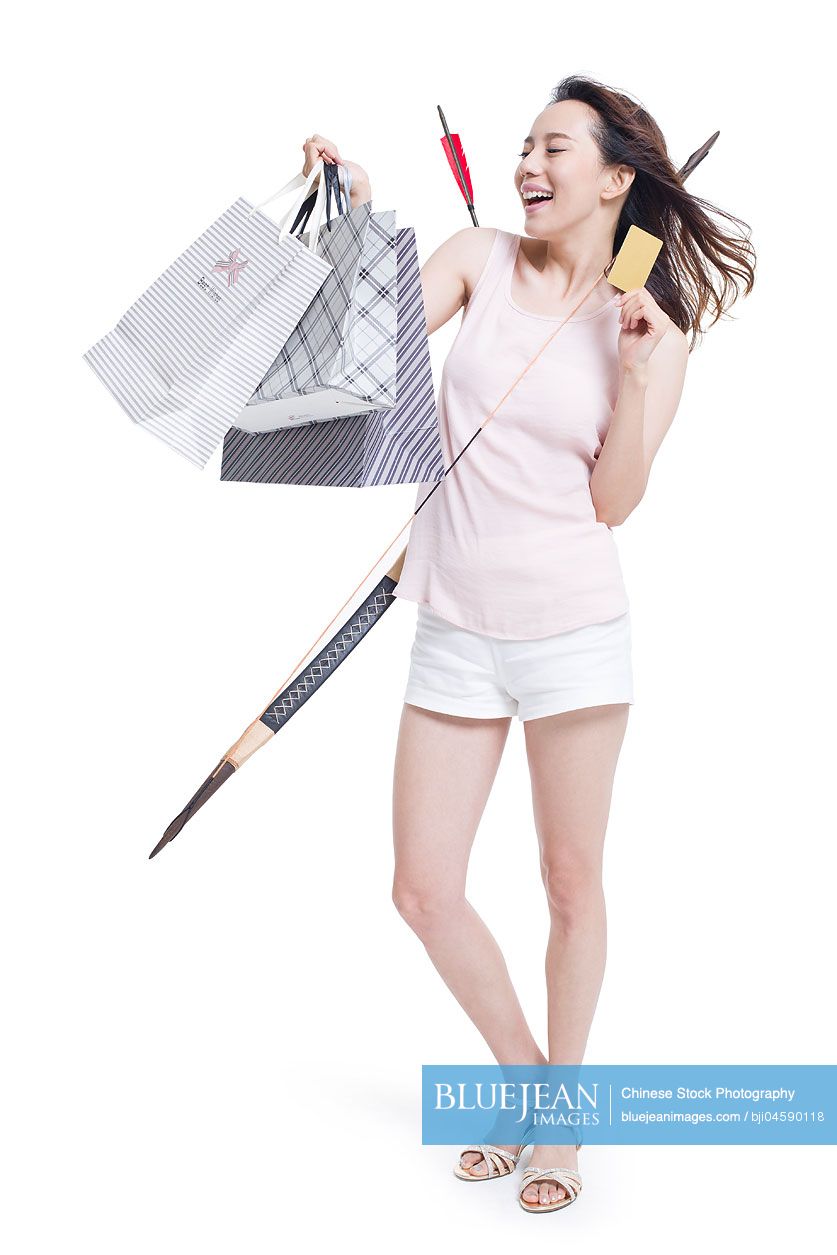 Young Chinese woman shopping with bow and arrow