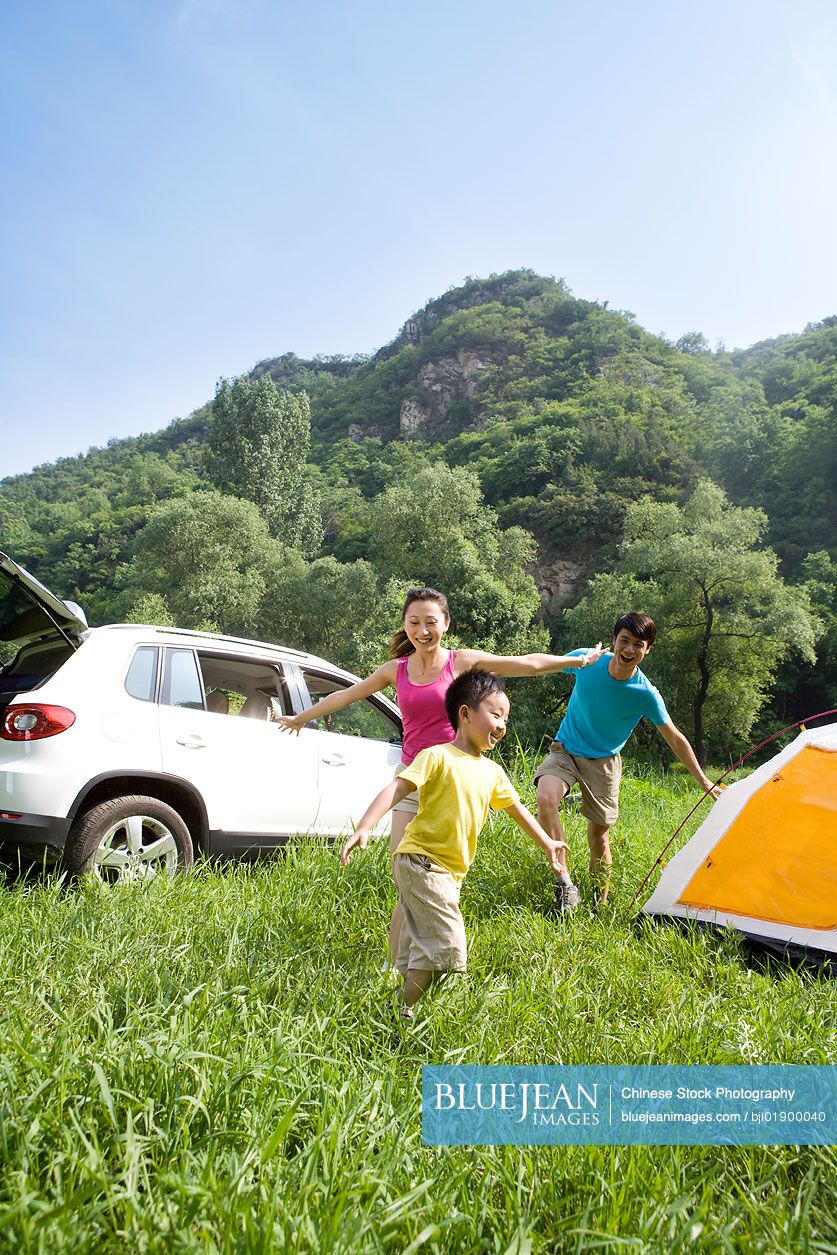 Chinese family on a camping trip