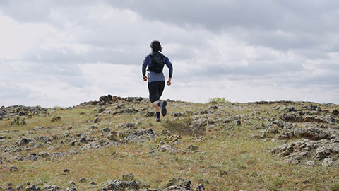 Chinese male trail runner training in nature,4K