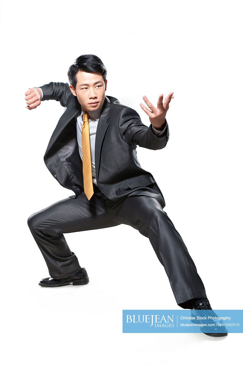 Chinese businessman in fighting stance