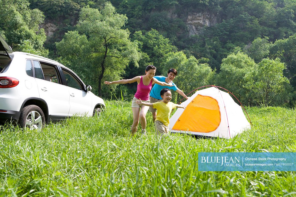 Chinese family on a camping trip