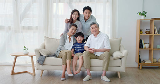 Happy Chinese family in living room,4K