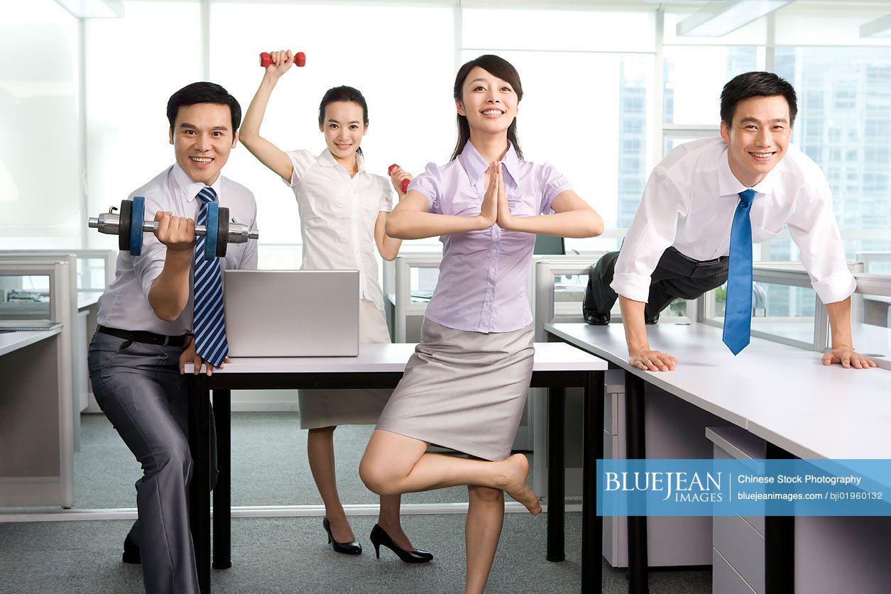 Chinese people keeping fit in the office