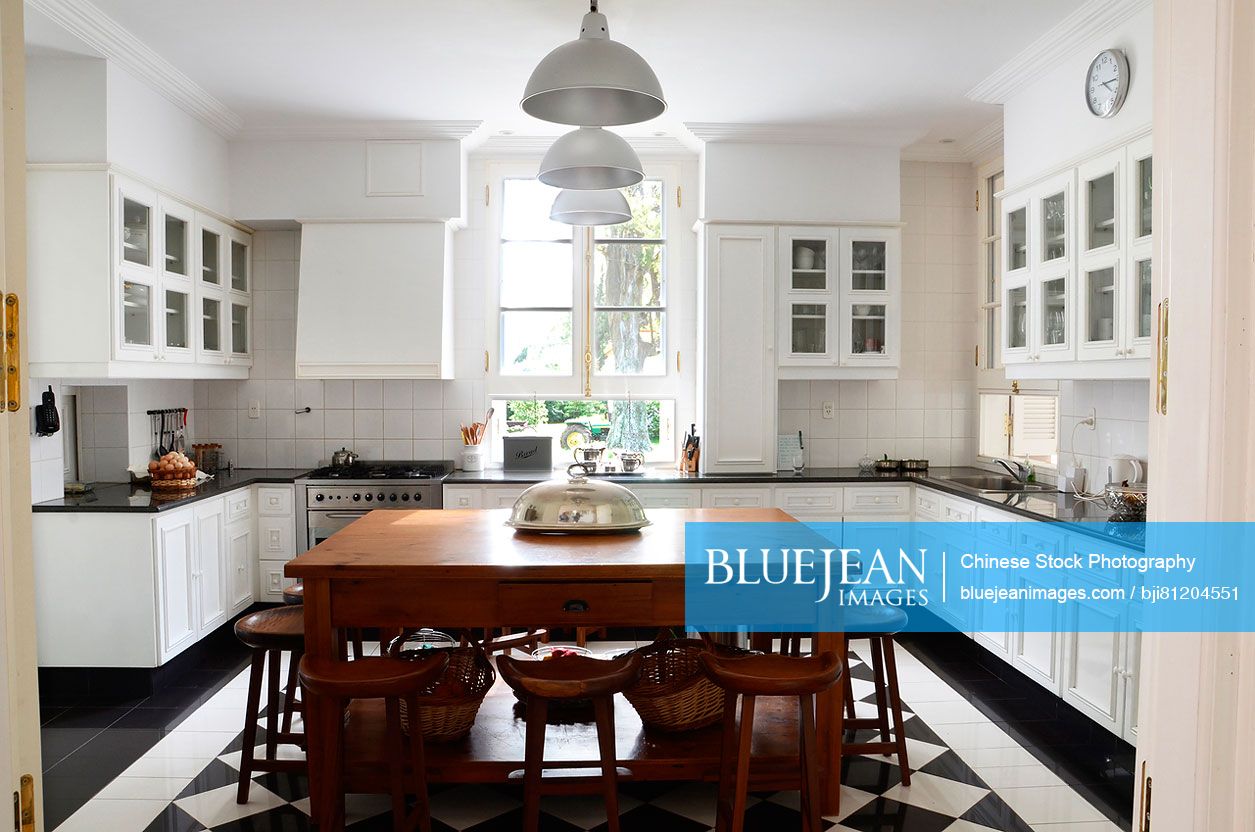 Dining table and counter in kitchen