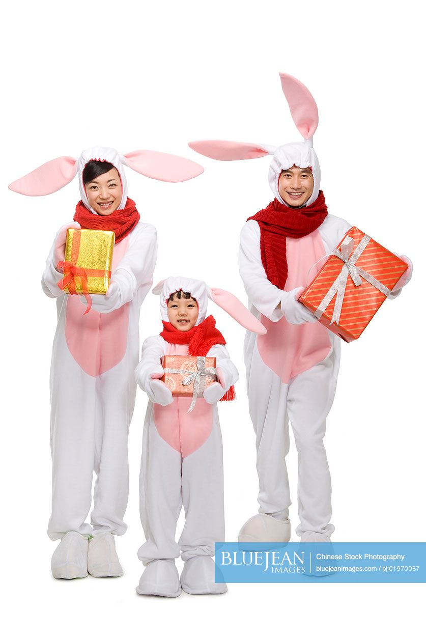 Chinese family celebrating the Year of the Rabbit
