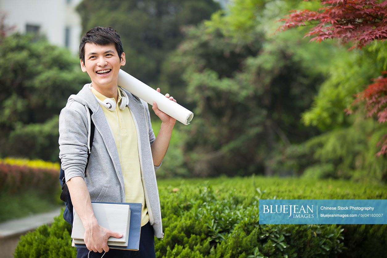 Male Chinese college student on campus