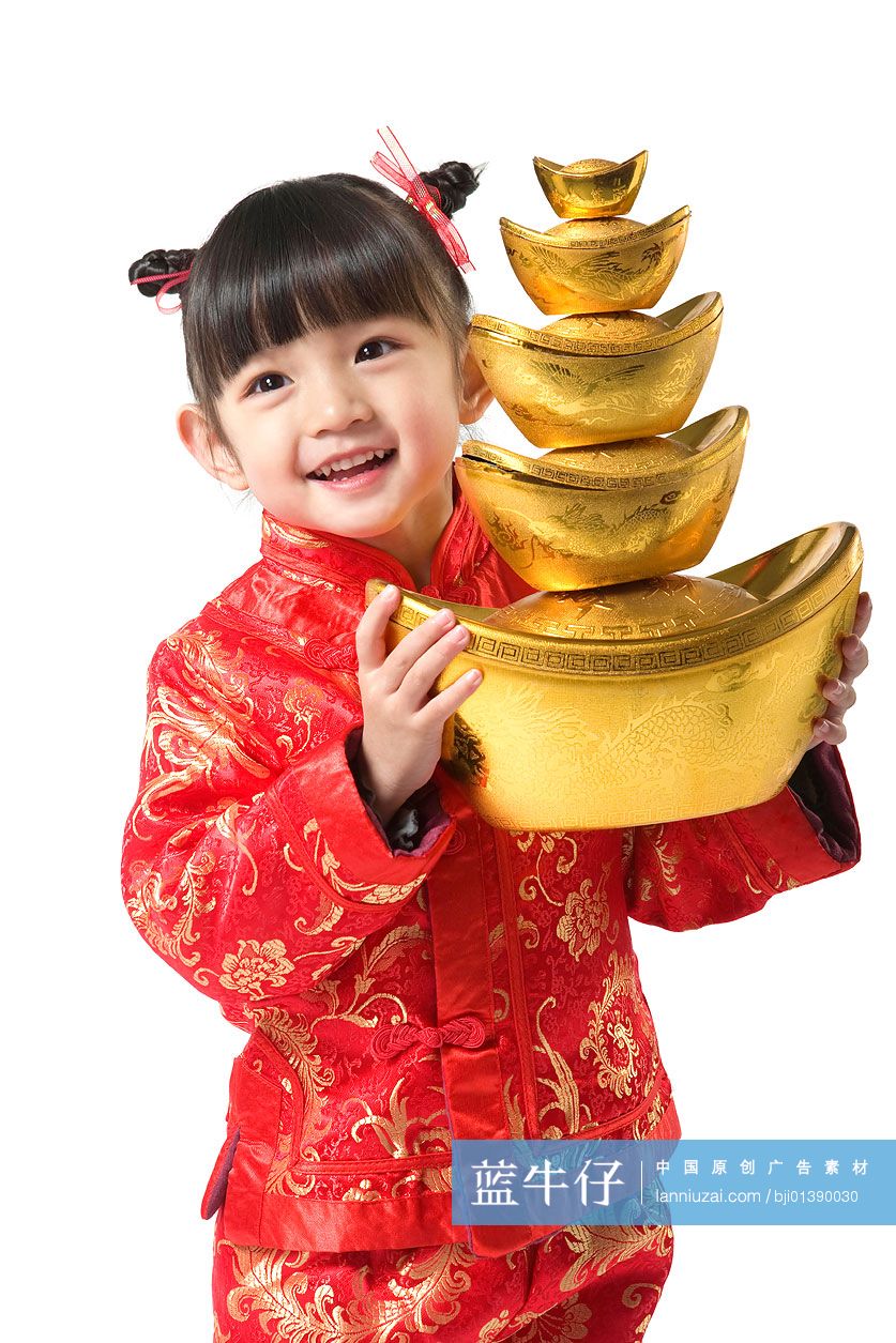 拿金元宝的小女孩